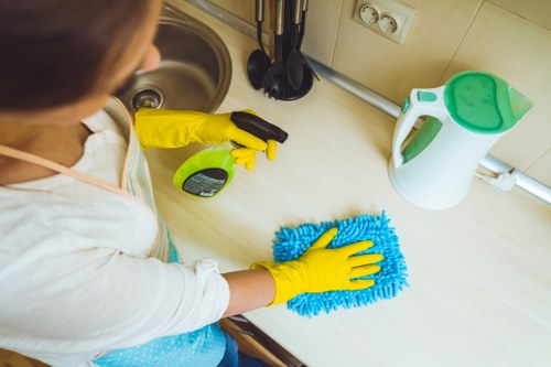 Local cleaners at work on furniture