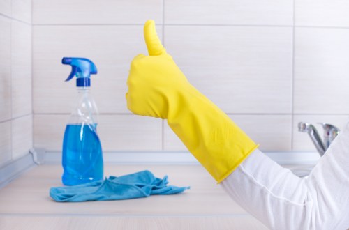 Professional facade cleaning equipment in use